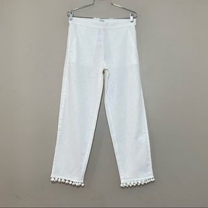 J.Crew || Woman’s White Linen /Cotton blend Pon Pon cropped pants size 4